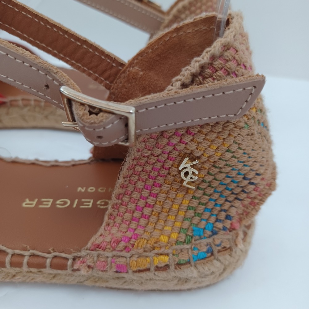 Kurt Geiger London Red Suede Espadrille Flats Ankle Strap Multi Woven Heel US 9 - Picture 11 of 14